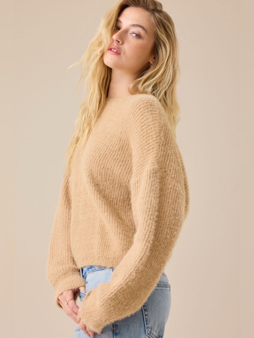 Altar'd State Women’s Icy Blue Amiah Twist Back Sweater, Size Small - Picture 3 of 13